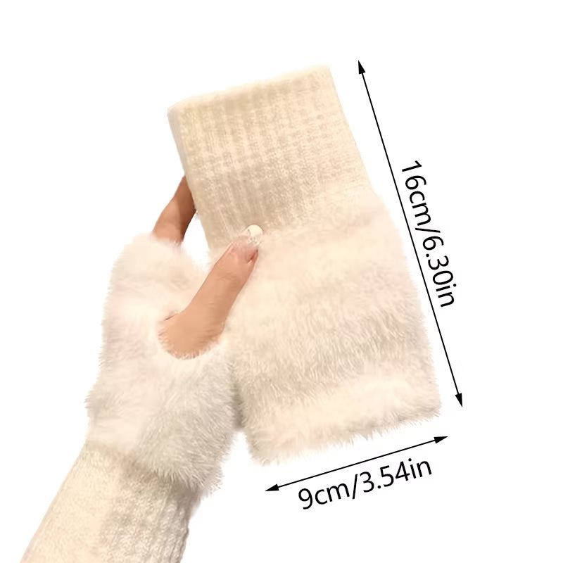 Soft Plush Fleece Winter Fingerless Gloves