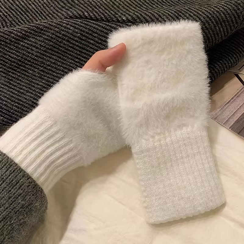 Soft Plush Fleece Winter Fingerless Gloves