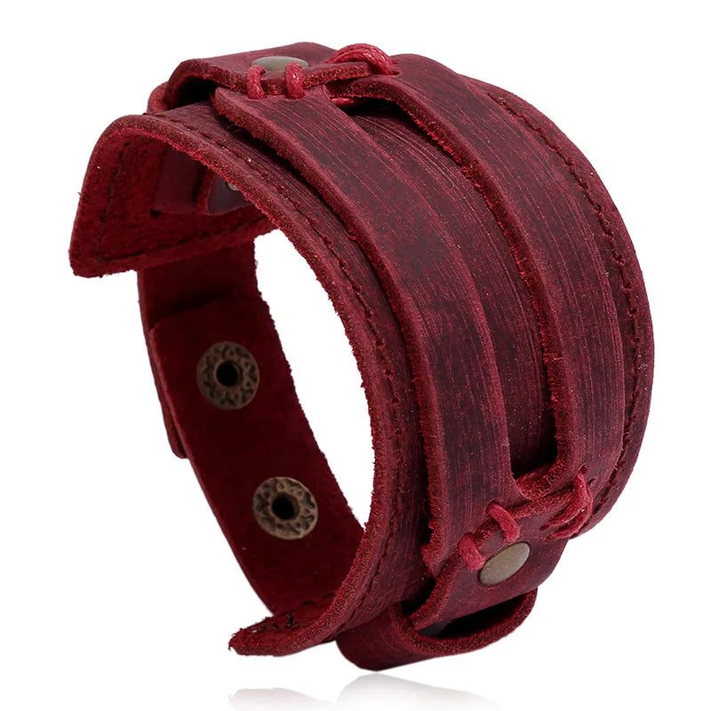 Genuine Leather Wide Cuff Bracelet