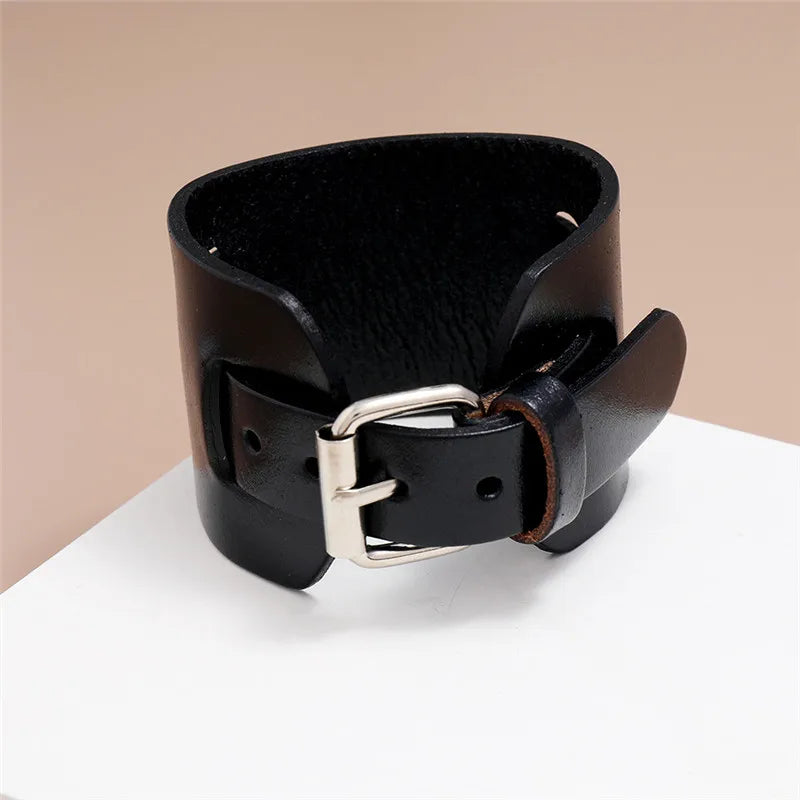 Men's Fashion Genuine Leather Wide Belt Bracelet