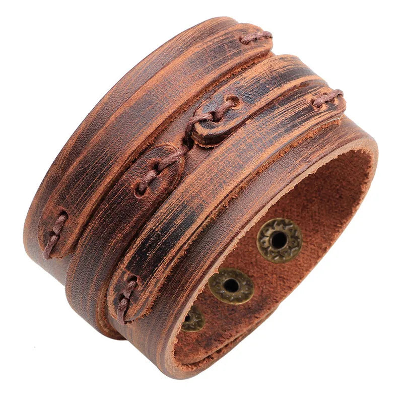 Men's Classic Wide Genuine Leather Bracelet