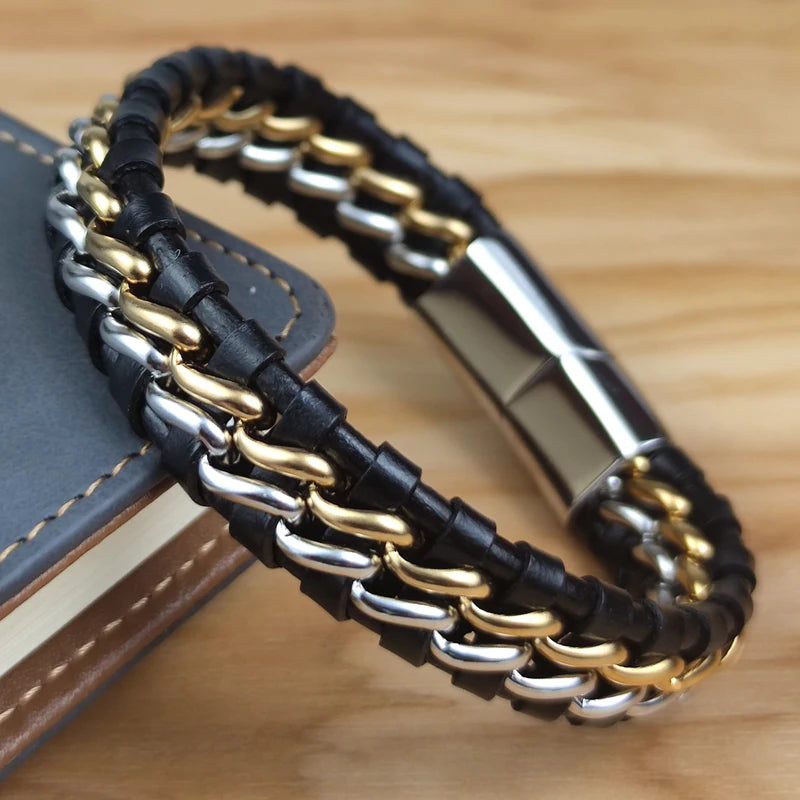 Genuine Leather Bracelet with Magnetic Clasp