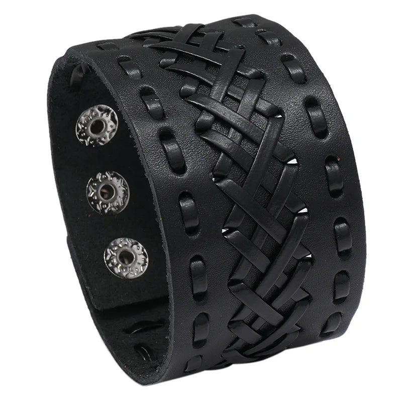 Fashion Wide Genuine Leather Plaited Bracelet
