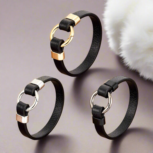 Genuine Leather Bracelet with Round Spring Clasp