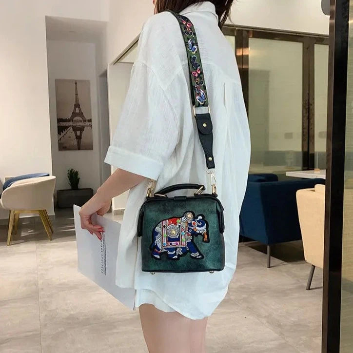 Elephant Embroidered Crossbody Bag