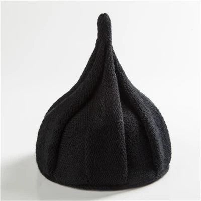 Knitted Beanie Hat with Twist Pointy Tip