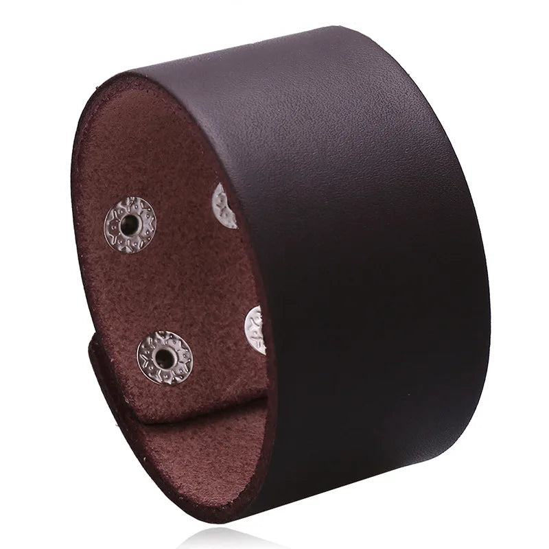 Men's Classic Wide Genuine Leather Bracelet