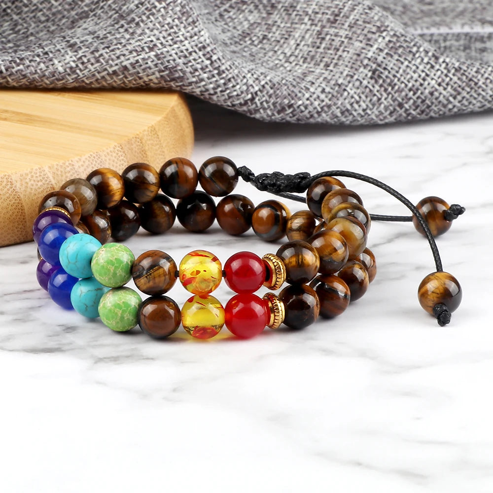 2Pcs Set - 7 Chakra Natural Stone Beaded Bracelets