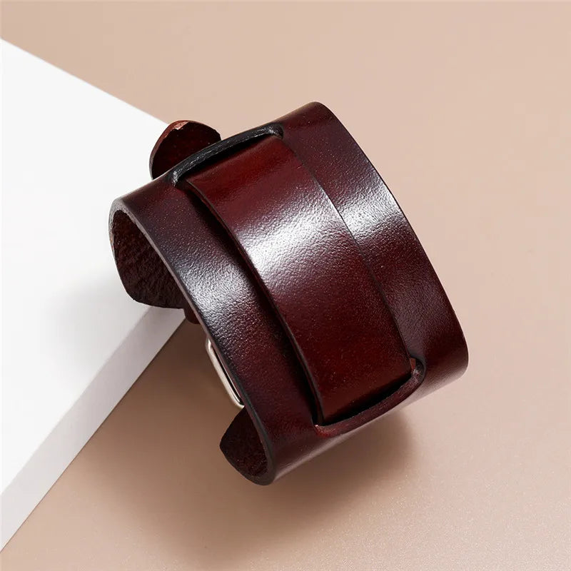 Men's Fashion Genuine Leather Wide Belt Bracelet