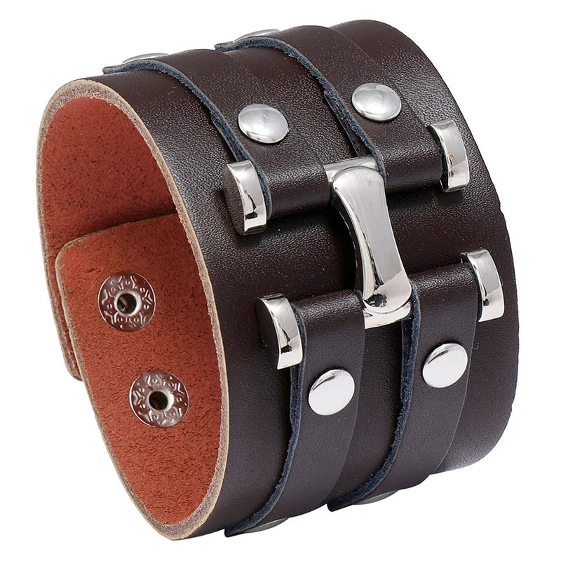 Rock Punk Wide Band Leather Cuff Bracelet