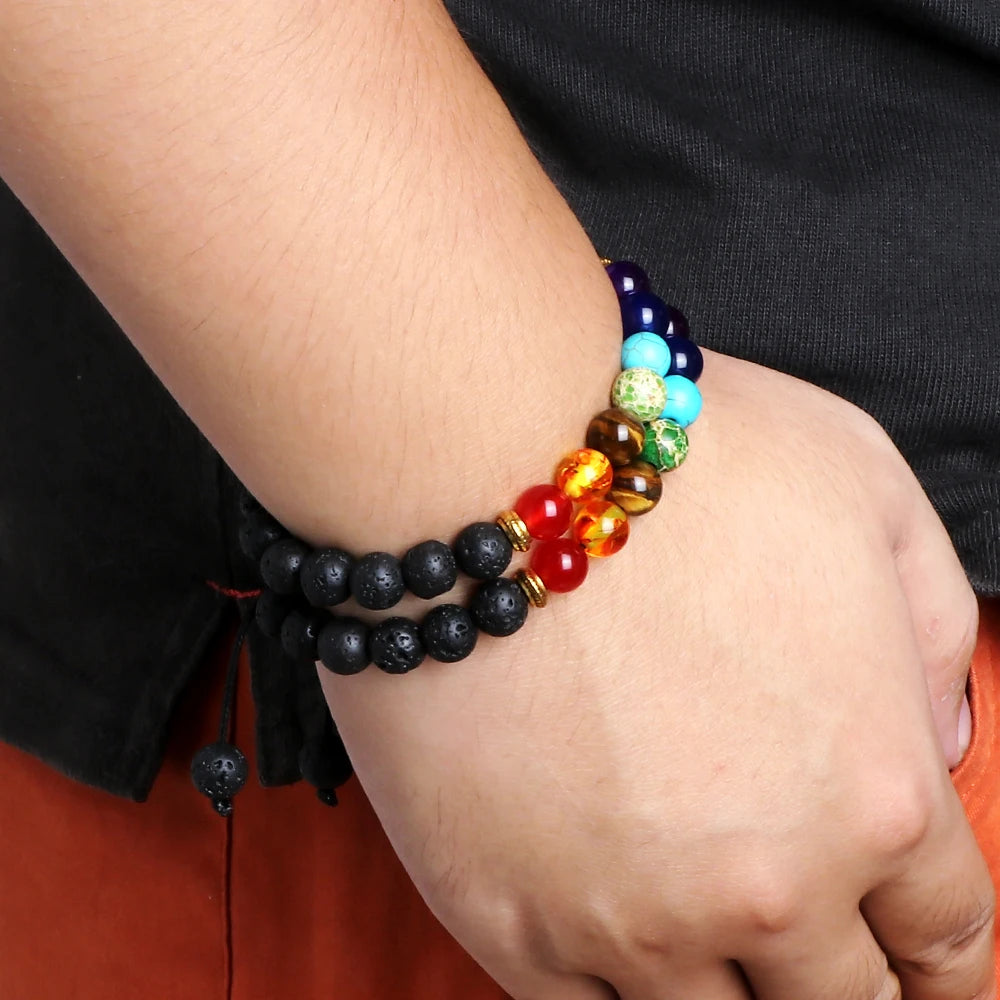 2Pcs Set - 7 Chakra Natural Stone Beaded Bracelets
