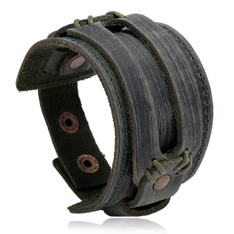 Genuine Leather Wide Cuff Bracelet