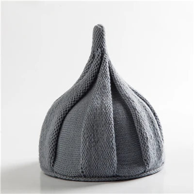 Knitted Beanie Hat with Twist Pointy Tip