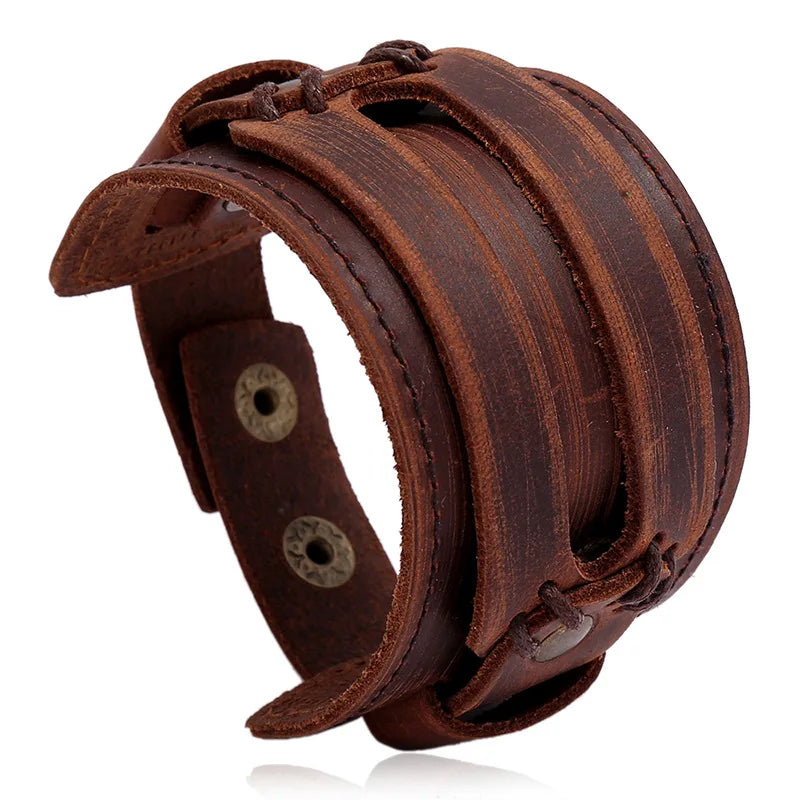 Genuine Leather Wide Cuff Bracelet