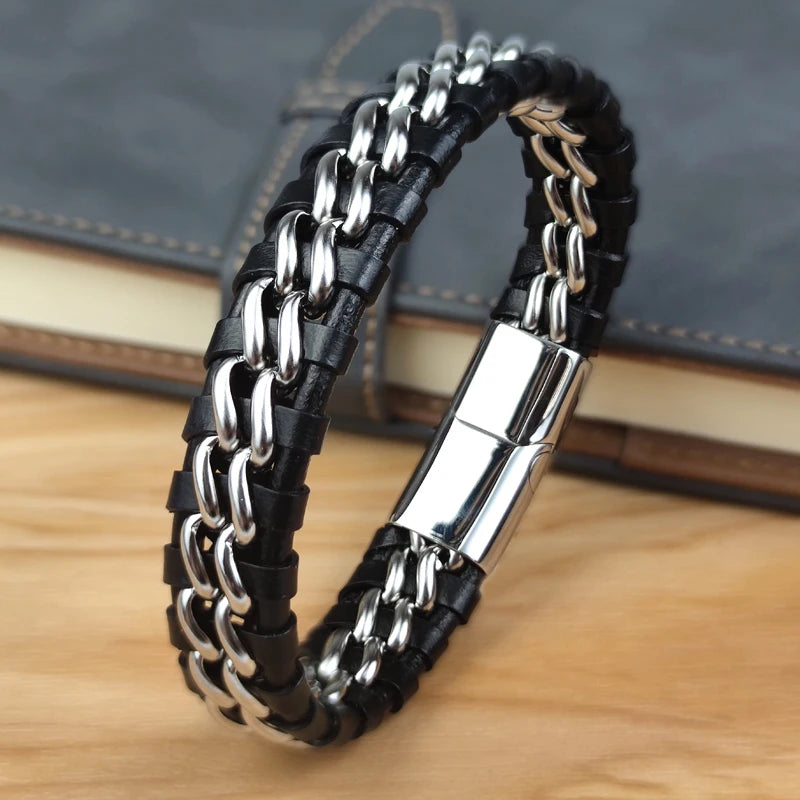 Genuine Leather Bracelet with Magnetic Clasp