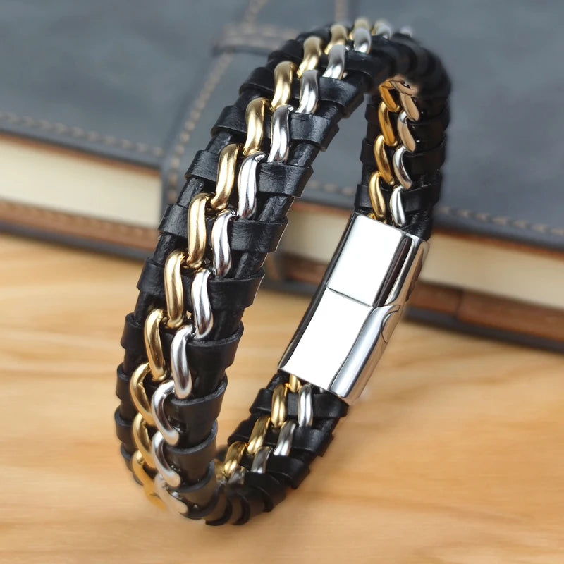 Genuine Leather Bracelet with Magnetic Clasp
