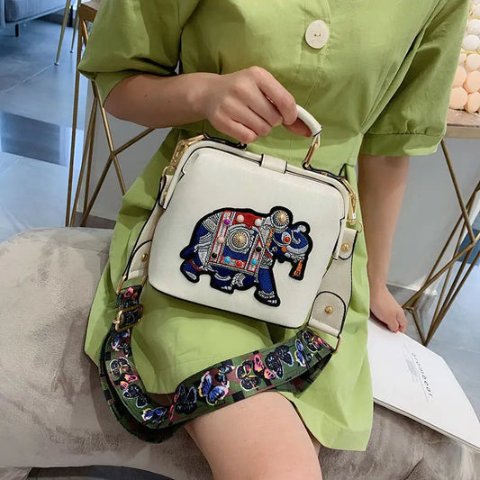 Elephant Embroidered Crossbody Bag