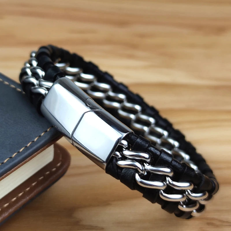 Genuine Leather Bracelet with Magnetic Clasp
