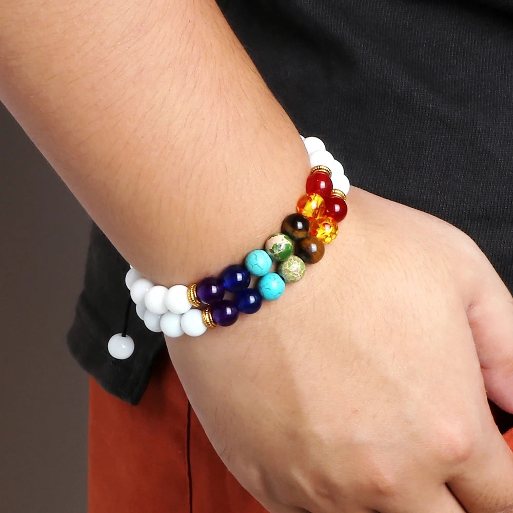 2Pcs Set - 7 Chakra Natural Stone Beaded Bracelets