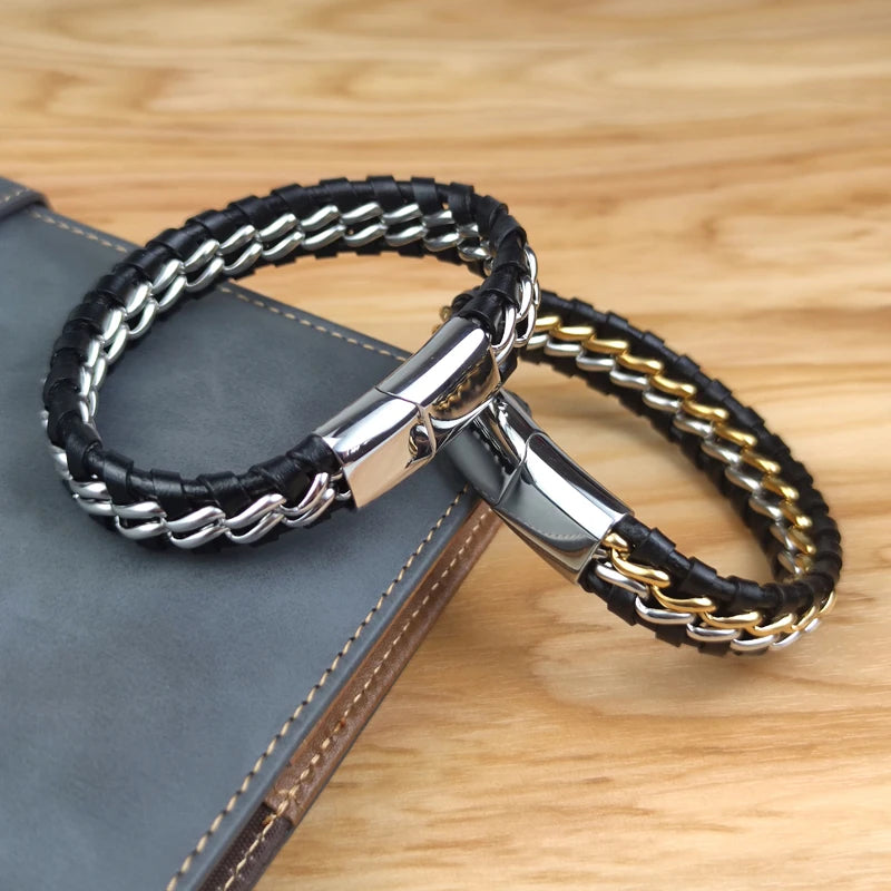 Genuine Leather Bracelet with Magnetic Clasp