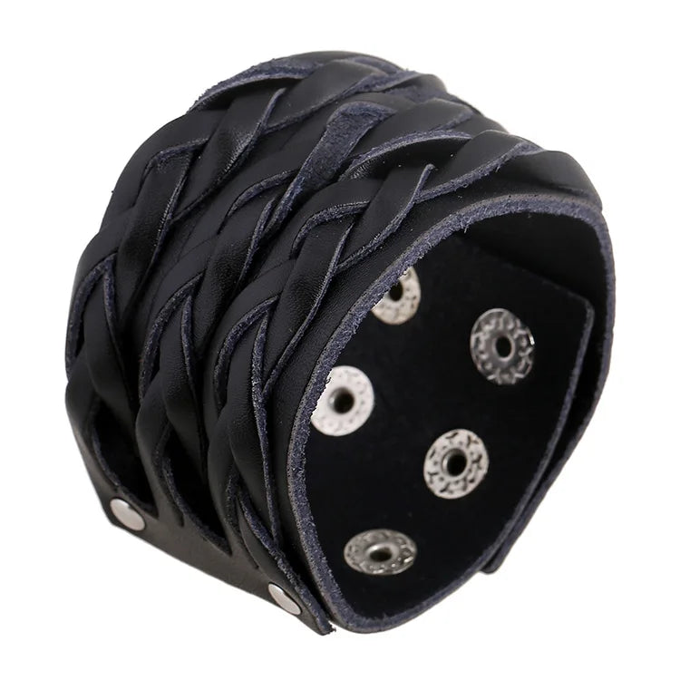 Fashion Wide Genuine Leather Plaited Bracelet