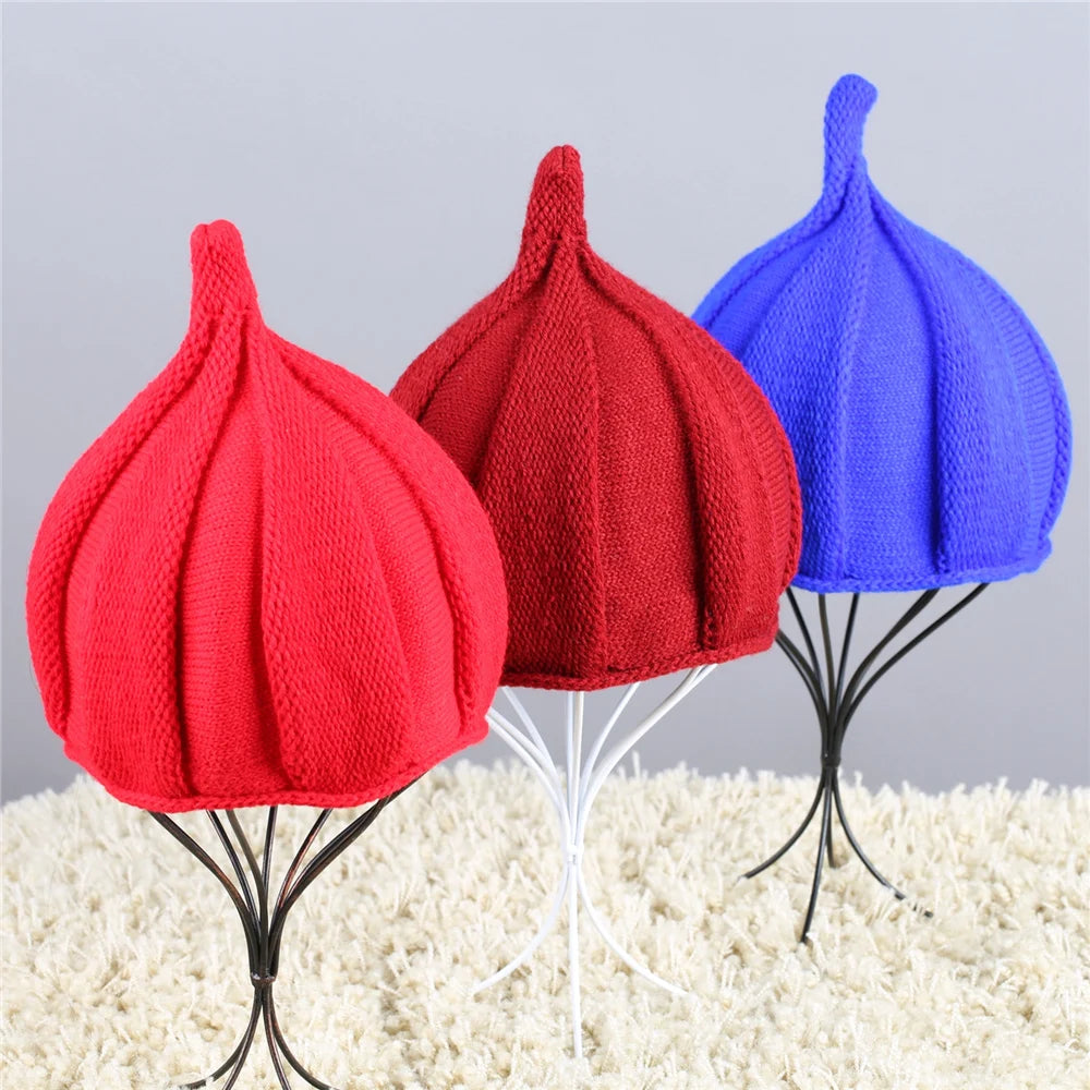 Knitted Beanie Hat with Twist Pointy Tip