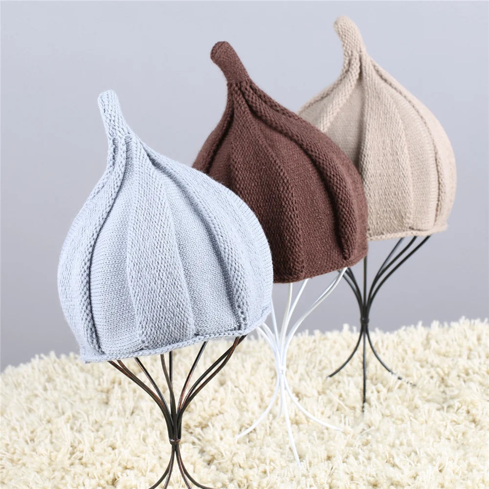 Knitted Beanie Hat with Twist Pointy Tip