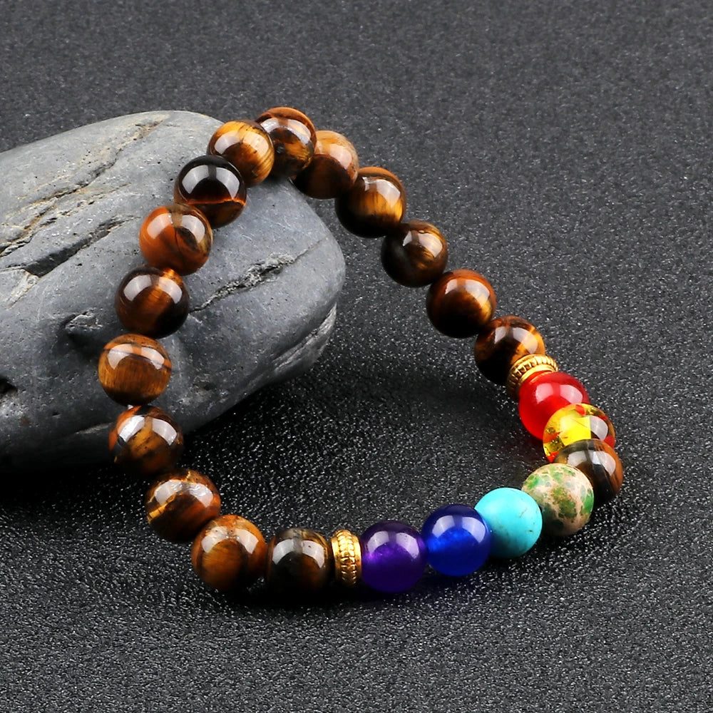 2Pcs Set - 7 Chakra Natural Stone Beaded Bracelets