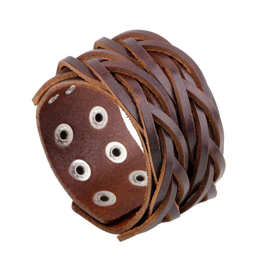 Fashion Wide Genuine Leather Plaited Bracelet