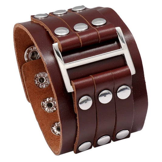 Rock Punk Wide Band Leather Cuff Bracelet