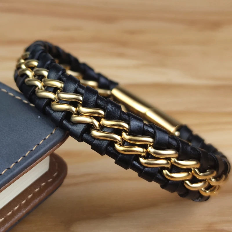 Genuine Leather Bracelet with Magnetic Clasp