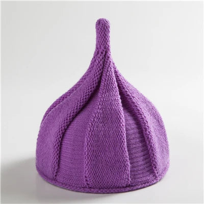 Knitted Beanie Hat with Twist Pointy Tip