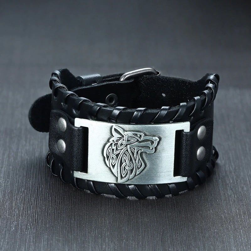 Viking Medieval Leather Belt Buckle Bracelet