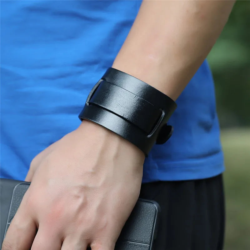 Men's Fashion Genuine Leather Wide Belt Bracelet