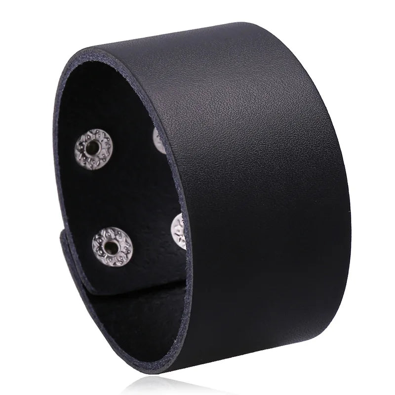 Men's Classic Wide Genuine Leather Bracelet