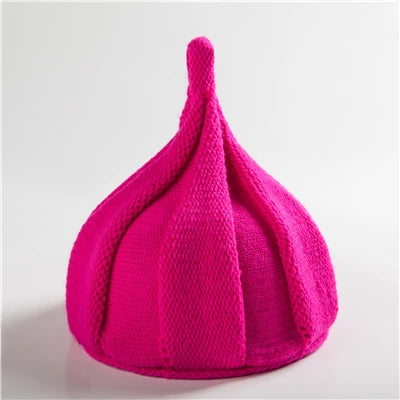 Knitted Beanie Hat with Twist Pointy Tip