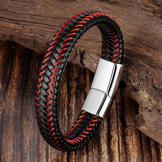 Braided Leather Magnetic Buckle Bracelet