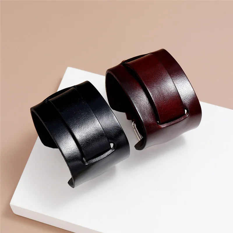 Men's Fashion Genuine Leather Wide Belt Bracelet