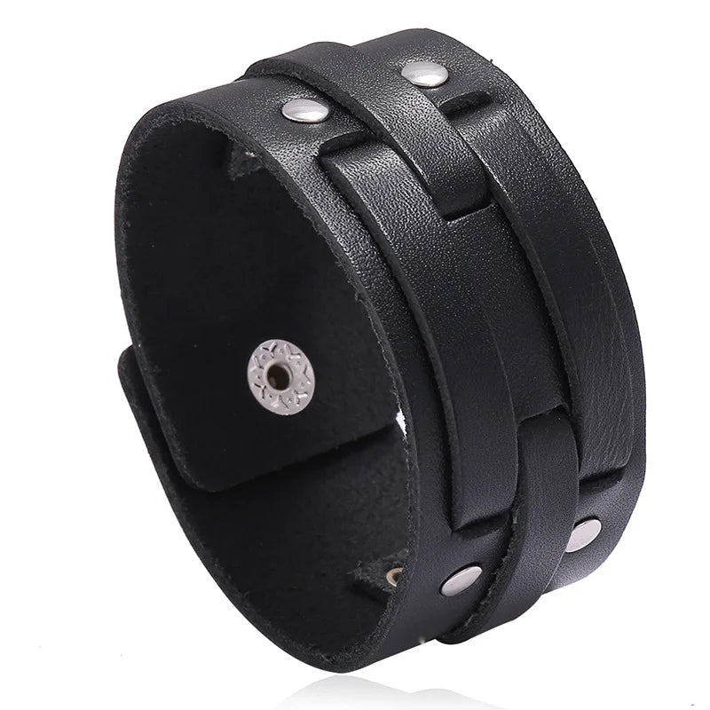 Men's Classic Wide Genuine Leather Bracelet