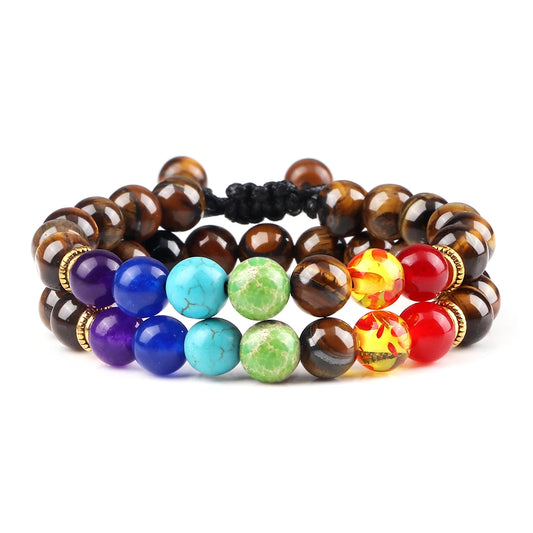 2Pcs Set - 7 Chakra Natural Stone Beaded Bracelets