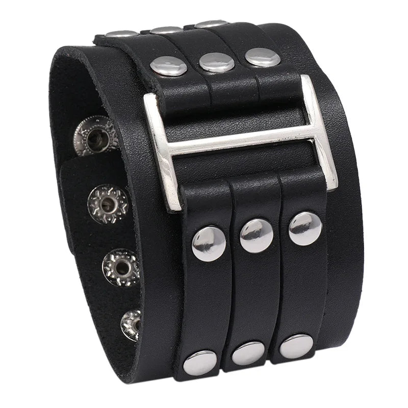 Rock Punk Wide Band Leather Cuff Bracelet
