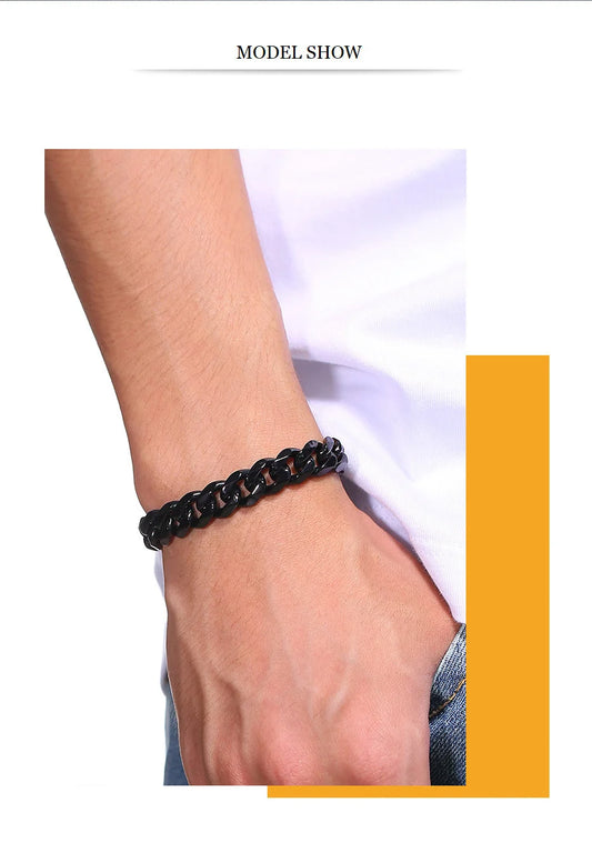 Curb Link Chain Stainless Steel Bracelet in Black - 11mm