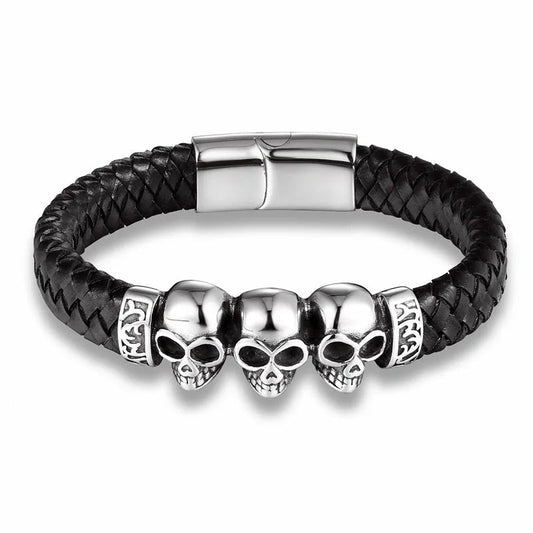 Fashion Skull Braided Leather Bracelet
