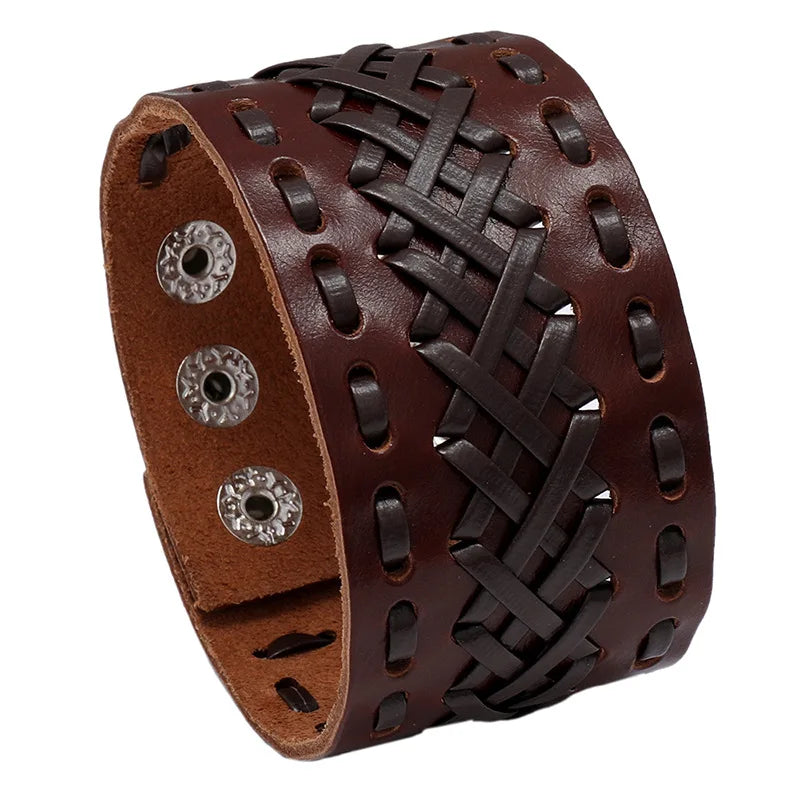Fashion Wide Genuine Leather Plaited Bracelet