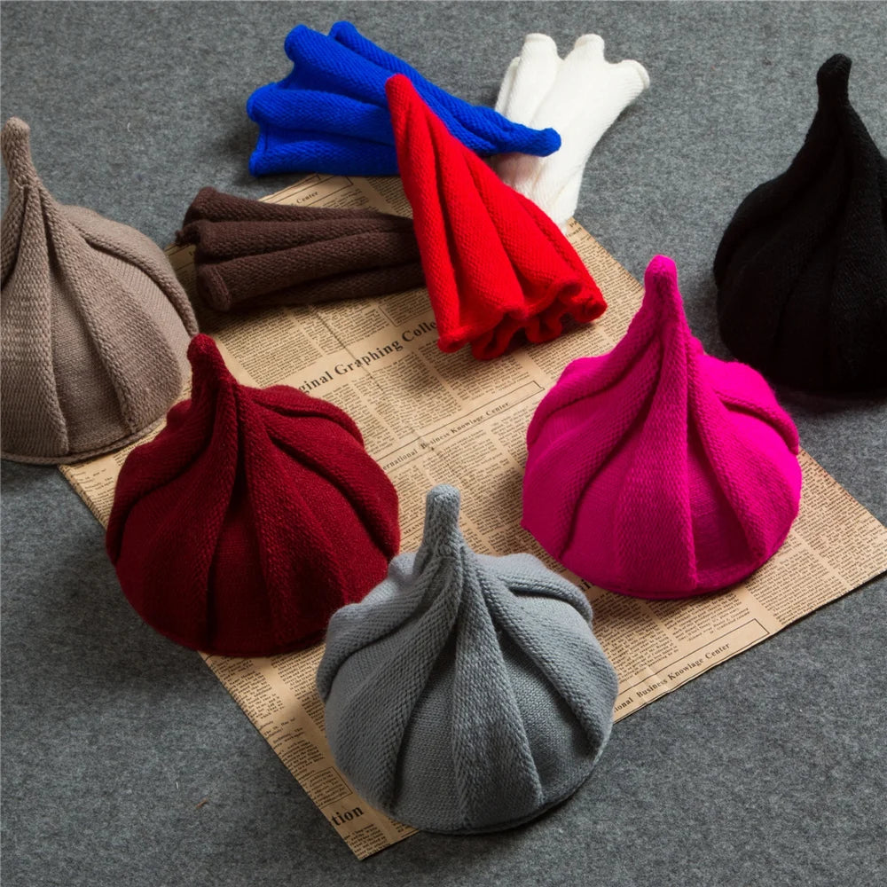 Knitted Beanie Hat with Twist Pointy Tip