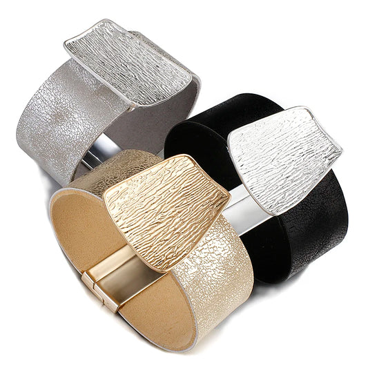 Genuine Leather Wide Wrap Bracelet