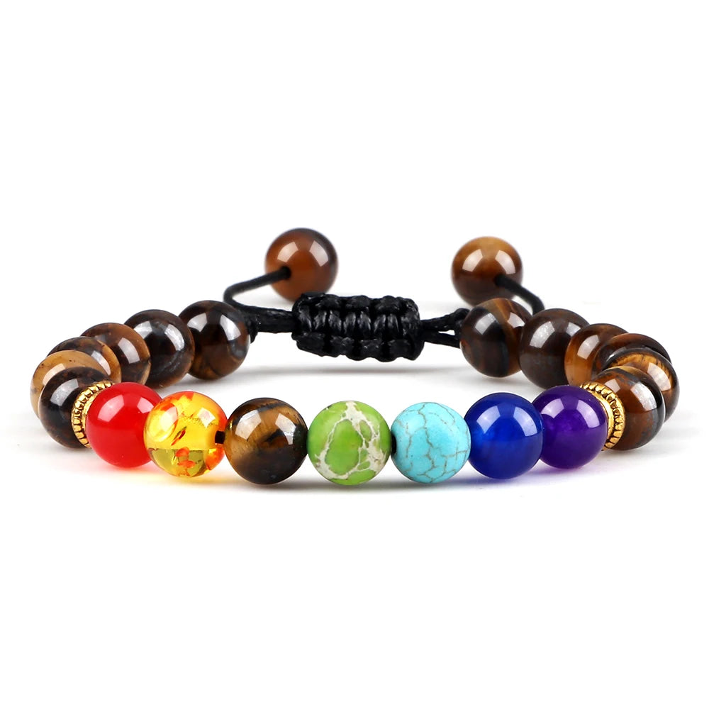 2Pcs Set - 7 Chakra Natural Stone Beaded Bracelets