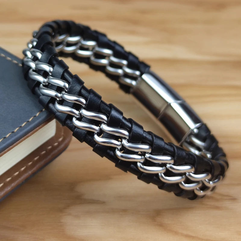 Genuine Leather Bracelet with Magnetic Clasp
