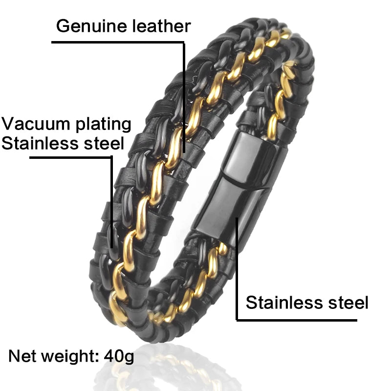 Genuine Leather Bracelet with Magnetic Clasp