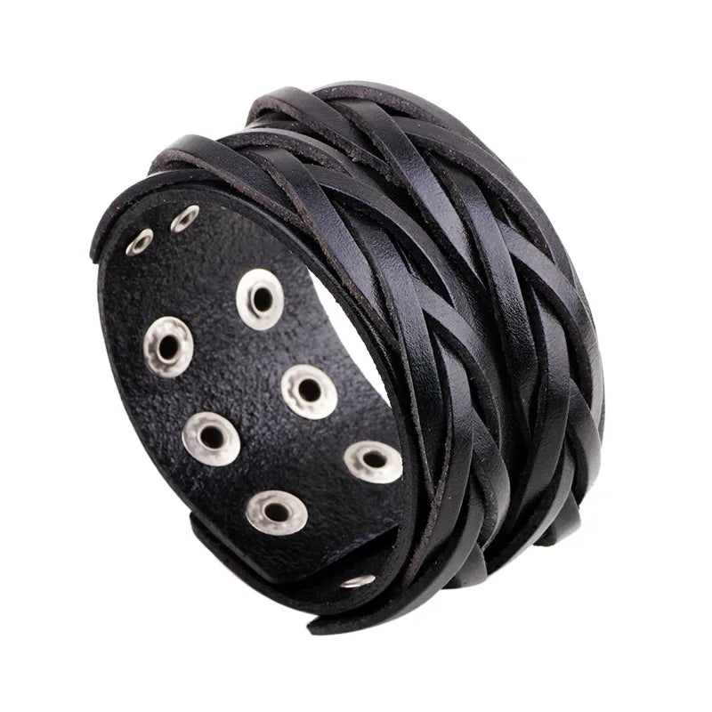 Fashion Wide Genuine Leather Plaited Bracelet